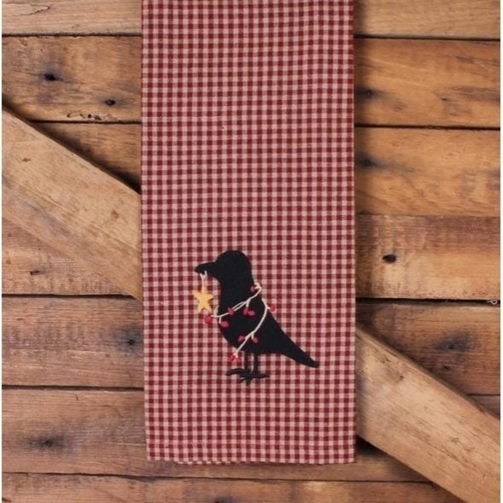 Primitive‎ Crow and Berries Newbury Gingham Red Plaid Linen Towel 18x28" NEW